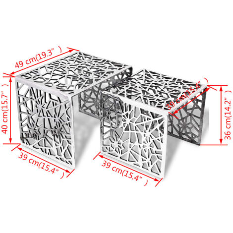 Table auxiliaire carrée 2 pièces Aluminium Argenté