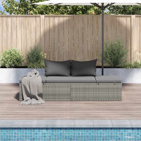 Vidaxl – Lit de jardin gris 195x60 cm – Résine tressée résistante à l'eau – Cadre en acier enduit de poudre – Réglable pour confort optimal