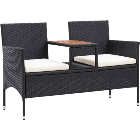 Banc de jardin 2places et table à thé 143cm Résine tressée Noir vidaXL (1/5)