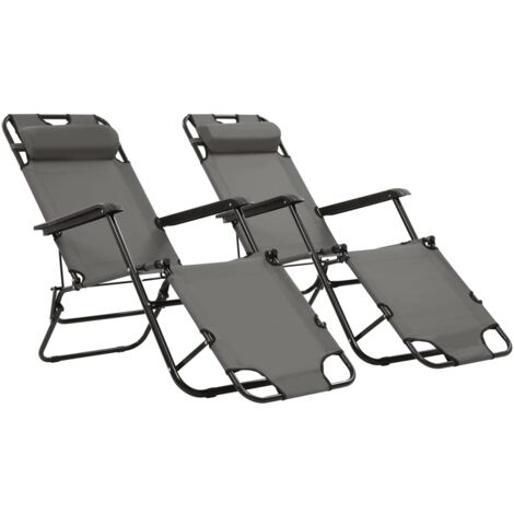vidaXL Folding Sun Loungers 2 pcs with Footrests Steel Grey (1/5)