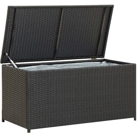 Vidaxl – Coffre de jardin résine tressée 100x50x50 cm noir – Cadre en acier enduit de poudre – Mécanisme de levage à gaz – Pieds surélevés