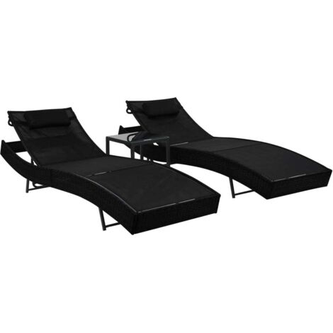 Vidaxl – Ensemble de 2 chaises longues et table en résine tressée – Dossier réglable 4 positions – Cadre en acier robuste – Dimensions chaise 213 x 70 x (40-91,5) cm