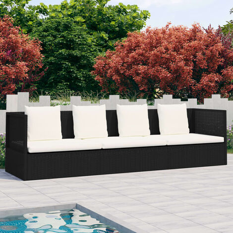 Vidaxl – Chaise longue de jardin inclinable 7 positions – Résine tressée noire et coussins épais – Dimensions 200x60x58 cm – Résistante aux intempéries