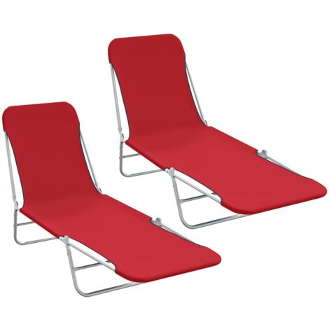 vidaXL Folding Sun Loungers 2 pcs Steel and Fabric Red (1/5)