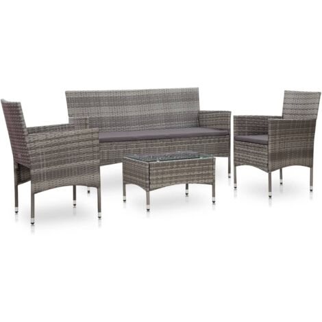 vidaXL 4 Piece Garden Lounge Set With Cushions Poly Rattan Grey (1/6)