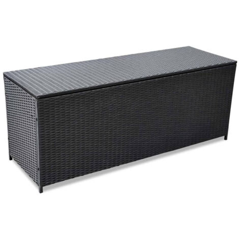 Vidaxl – Coffre de jardin noir 150x50x60 cm – Résine tressée avec cadre en acier – Capacité 160 kg – Pour rangement extérieur