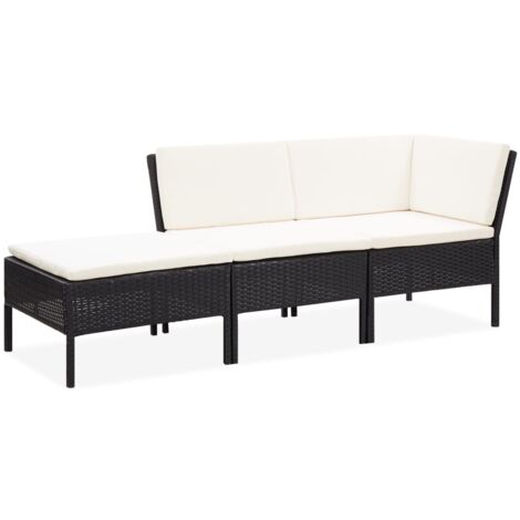 vidaXL 3 Piece Garden Lounge Set with Cushions Poly Rattan Black (1/5)