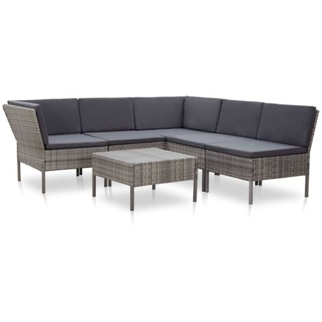 vidaXL 6 Piece Garden Lounge Set with Cushions Poly Rattan Grey (1/5)