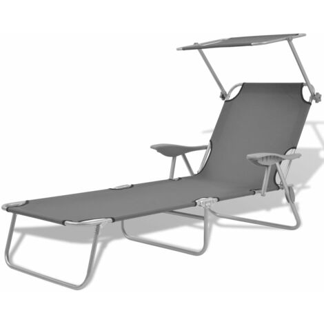 Vidaxl – Transat de jardin pliable avec auvent – Acier enduit de poudre – Dossier réglable – Capacité 120 kg – Dimensions 58 x 189 x 27 cm (1/5)