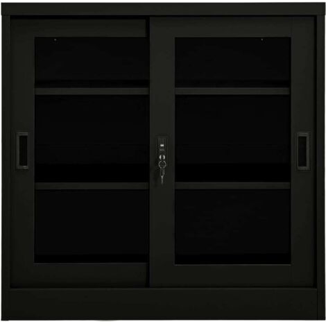Armoire avec portes coulissantes 90x40x90 cm en acier et verre différentes couleurs Couleur : Noir (1/5)