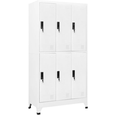 Vidaxl – Armoire d'atelier blanche 90x45x180 cm – Acier durable – 6 portes verrouillables avec 2 clés – Cintres inclus pour rangement sécurisé