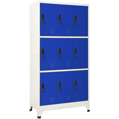 Vidaxl – Armoire d'atelier acier 90x45x180 cm – 9 portes verrouillables – Capacité 180 kg – Design moderne gris et bleu
