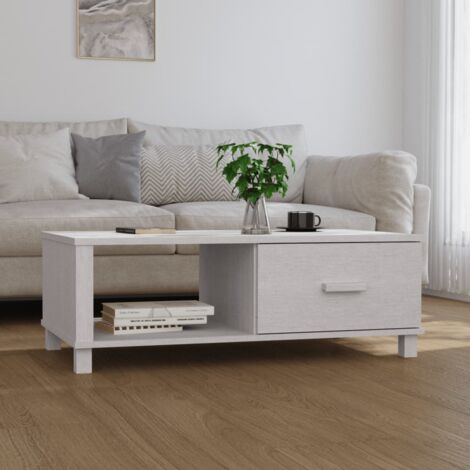 Vidaxl – Table basse fixe blanche 100x55x35 cm – Bois massif de pin – Tiroir et compartiment de rangement – Design moderne (1/6)