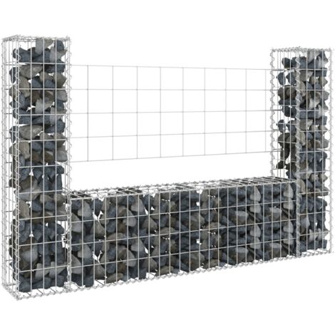 Vidaxl – Panier de gabion en forme de U avec 2 poteaux en fer 140x20x100 cm – Grille de maille 10x5 cm – Diamètre de fil 3,5 mm