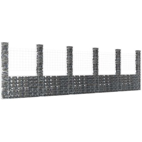 Vidaxl – Panier de gabion en forme de U 620x20x200 cm – 6 poteaux en fer résistant aux intempéries – Pour murs de soutènement et aménagement paysager (1/5)