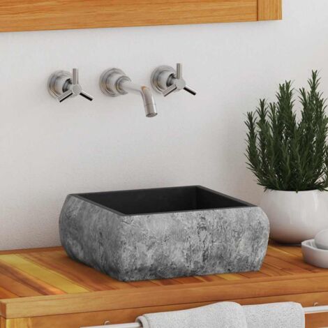 Vidaxl – Lavabo noir en marbre 30x30x13 cm – Vasque à poser élégante – Facile à nettoyer – Pour salle de bain moderne