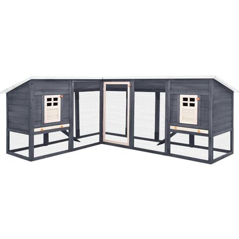 vidaXL Outdoor Rabbit Hutch with Run Grey and White Solid Fir Wood (1/5)