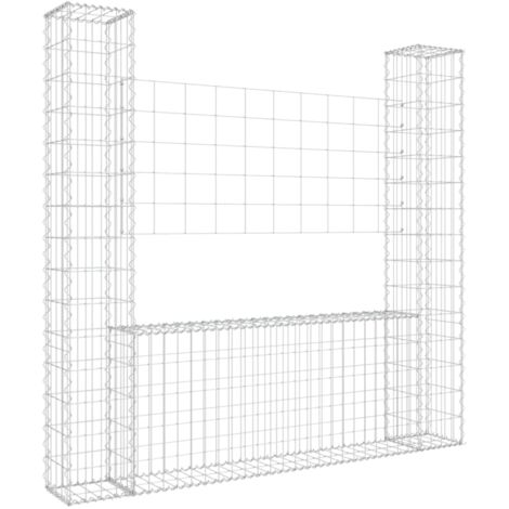 Panier de gabion en forme de U avec 2 poteaux Fer 140x20x150 cm vidaXL