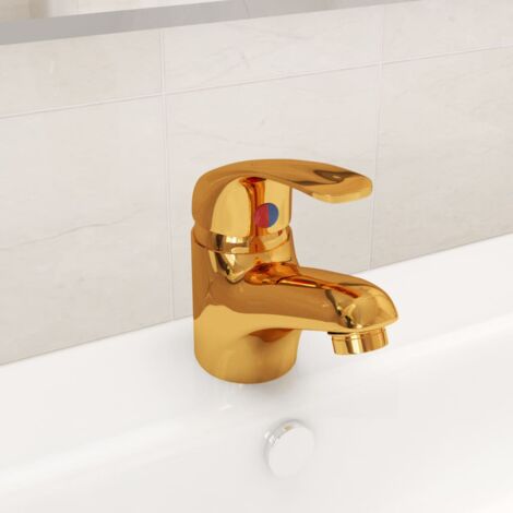 Vidaxl – Mitigeur de lavabo doré 13x10 cm – Finition métal – Cartouche céramique 35 mm – Tuyaux flexibles 3/8' inclus – Montage sur terrasse