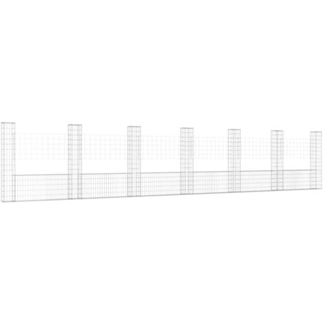 vidaXL U-shape Gabion Basket with 7 Posts Iron 740x20x150 cm