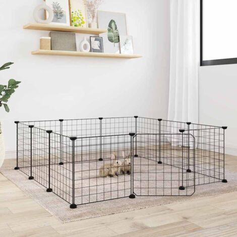 Vidaxl – Cage pour rongeur 12 panneaux avec porte – Acier thermolaqué noir – Dimensions 35x35 cm – Espace entre barreaux 4,3 cm