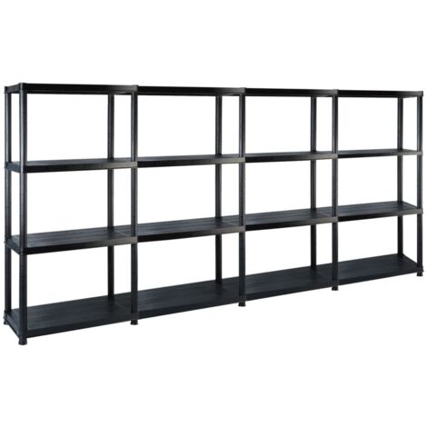 Vidaxl – Étagère de rangement 4 niveaux noir 244x30,5x130 cm – Plastique robuste facile à nettoyer – Charge max 25 kg par niveau