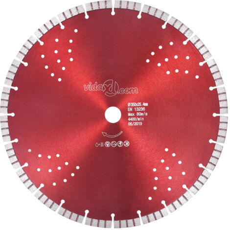 Vidaxl – Disque diamant 350 mm – Turbo et trous pour coupe béton et granit – Vitesse max 80 m/s – Pour meuleuse et scie à table