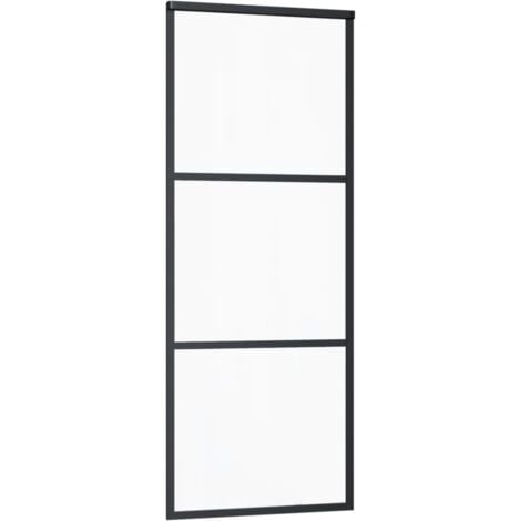 Porte coulissante en verre et aluminium noir avec 2 barres horizontales différentes tailles taille : 76 x 205 cm