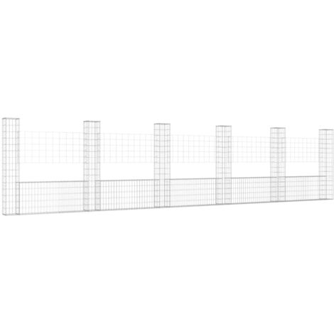 Vidaxl – Panier de gabion en fer 620x20x150 cm – 6 poteaux inclus – Résistant aux intempéries – Pour murs de soutènement et aménagement paysager