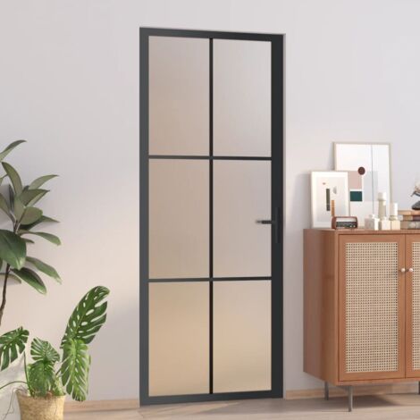 Porte intérieure 83x201,5 cm Noir Verre mat et aluminium vidaXL