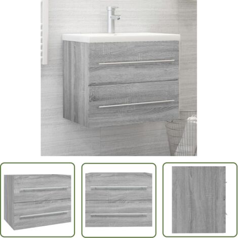 The Living Store Armoire de lavabo Sonoma gris 60x38,5x48 cm Bois d'ingénierie - Meuble De Salle De Bain - Armoire De Lavabo - Rangement Salle De Bain - Meuble Sous Vasque - Meubles Salle De Bain