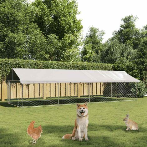 Vidaxl – Chenil extérieur avec toit 600x200x150 cm – Acier galvanisé – Tissu polyéthylène résistant aux UV – Système de verrouillage sécurisé