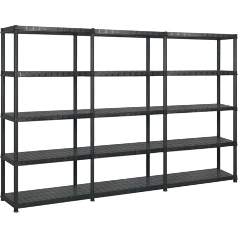 Vidaxl – Étagère de rangement 5 niveaux noir 255x40x185 cm – Plastique robuste – Charge max 30 kg par niveau – Design compact pour optimisation d'espace
