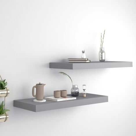 vidaXL Floating Wall Shelves 2 pcs Grey 60x23,5x3,8 cm MDF