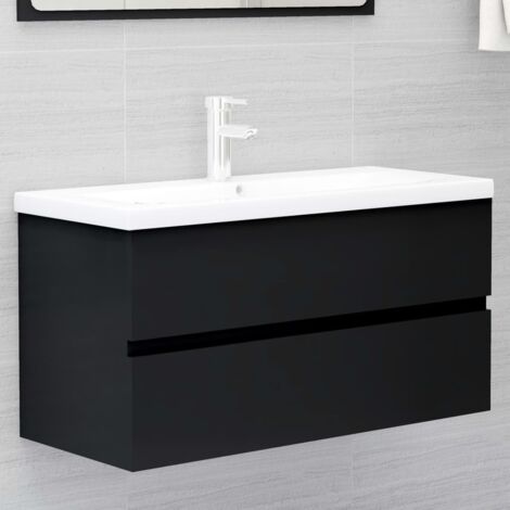 Vidaxl – Armoire d'évier noir 90x38,5x45 cm – Matériau aggloméré – 1 tiroir – Capacité 60 kg – Meuble bas de salle de bain
