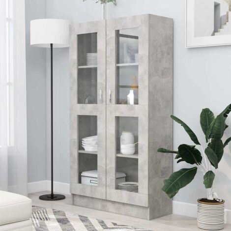 Vidaxl – Armoire à vitrine gris béton 82,5x30,5x150 cm – Bois d'ingénierie – 4 compartiments – Design épuré et classique
