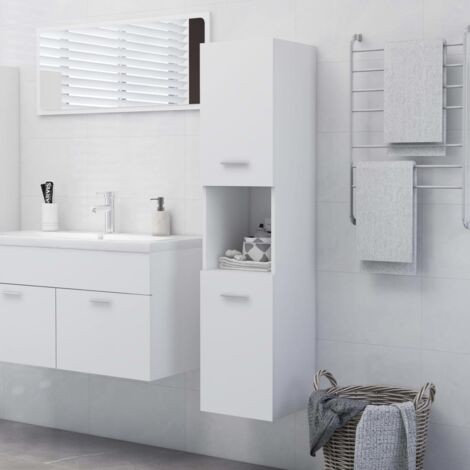 Vidaxl – Armoire de salle de bain blanche 30x30x130 cm – Bois d'ingénierie – 5 compartiments – 2 portes – Capacité 60 kg – Facile à nettoyer