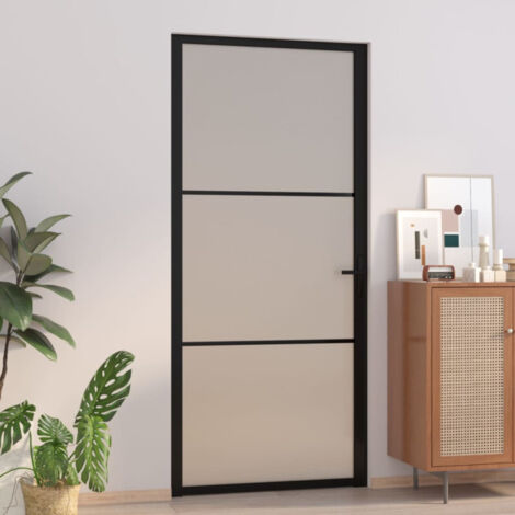 Vidaxl – Porte coulissante intérieure 93x201,5 cm – Verre trempé mat noir – Cadre aluminium robuste – Installation facile dans cadre bois