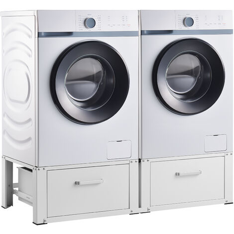 Support à double hausse pour la machine à laver en acier avec des tiroirs  blancs