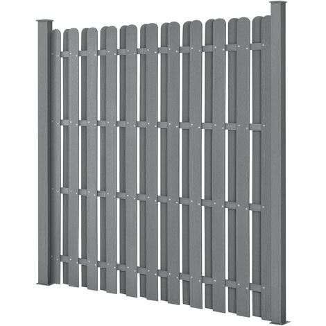 Panneau de clôture WPC 11 planches avec poteaux 185x562 cm gris