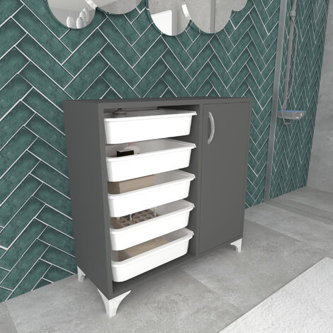 Meuble à Linge 2 Paniers 45L – Armoire Rangement Salle De Bain Et Buanderie – Blanc