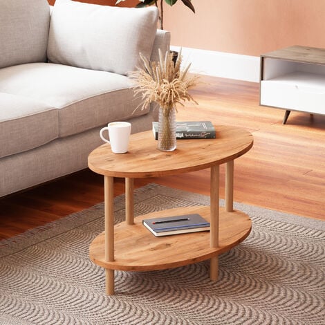 Table élégante d'un salon ovale avec des pieds en bois et 2 étages différentes couleurs taille : Effet de bois