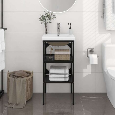 Vidaxl – Cadre de lavabo salle de bain vasque à encastrer noir fer – Dimensions 40x38x83cm – Avec vasque céramique blanche – Fixation murale incluse
