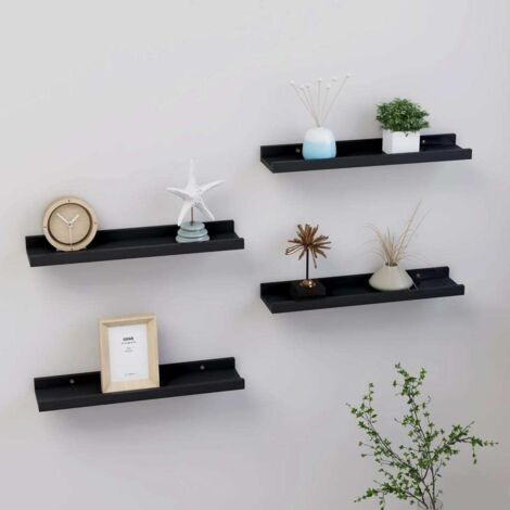 Vidaxl – Étagères murales noires 4 pcs MDF 40x9x3 cm – Installation facile – Pour livres, plantes et objets décoratifs (1/5)