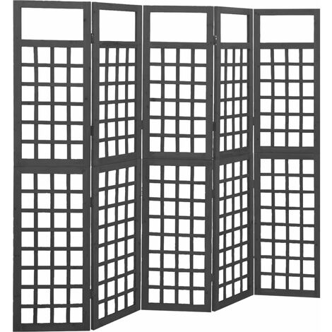vidaXL 5-Panel Room Divider/Trellis Solid Fir Wood Black 201,5x180 cm