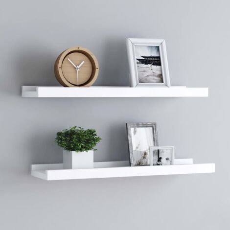 Vidaxl – Étagères murales à rebord 2 pcs – MDF blanc 40x9x3 cm – Conception en U pour cadres photo – Accessoires de montage inclus