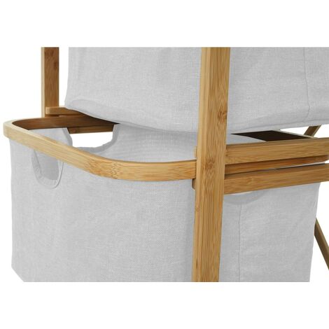 panier rangement salle de bains tissu gris bois bambou zeller