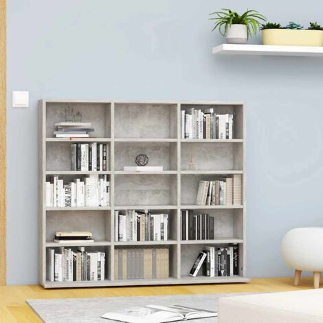 Vidaxl – Armoire à CD 15 compartiments – Dimensions 102x23x89,5 cm – Aggloméré gris béton – Fixation murale incluse