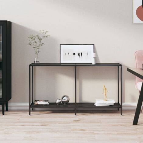 vidaXL Console Table Black 140x35x75,5 cm Tempered Glass