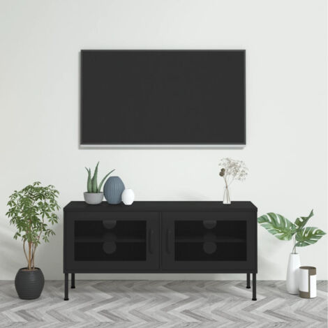 Meuble TV Noir 105x35x50 cm Acier (1/5)